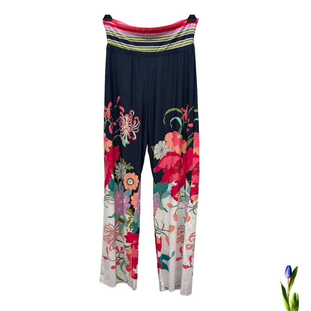 Trina Turk Swim & Spa Roll-Top Floral-Print Wide-Leg Beach Pants *stretsh